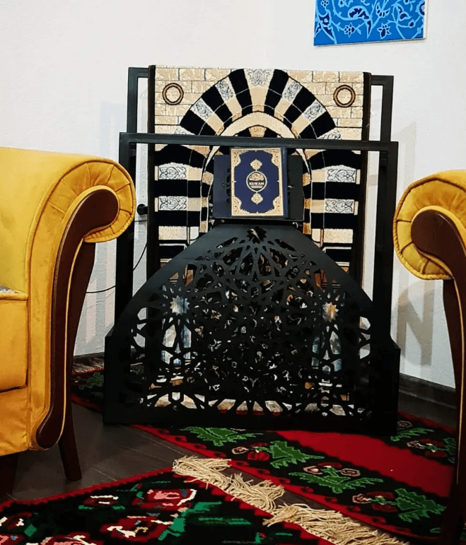 Decorative steel table with CNC-cut details